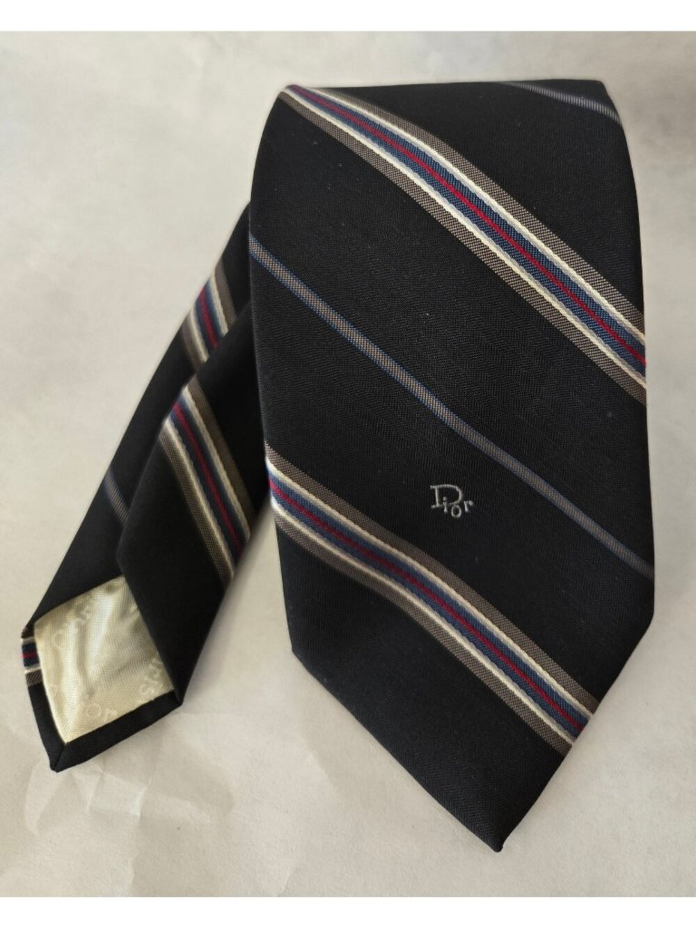 Vintage Christian Dior Black Striped Tie Made In The USA Classic Suiting